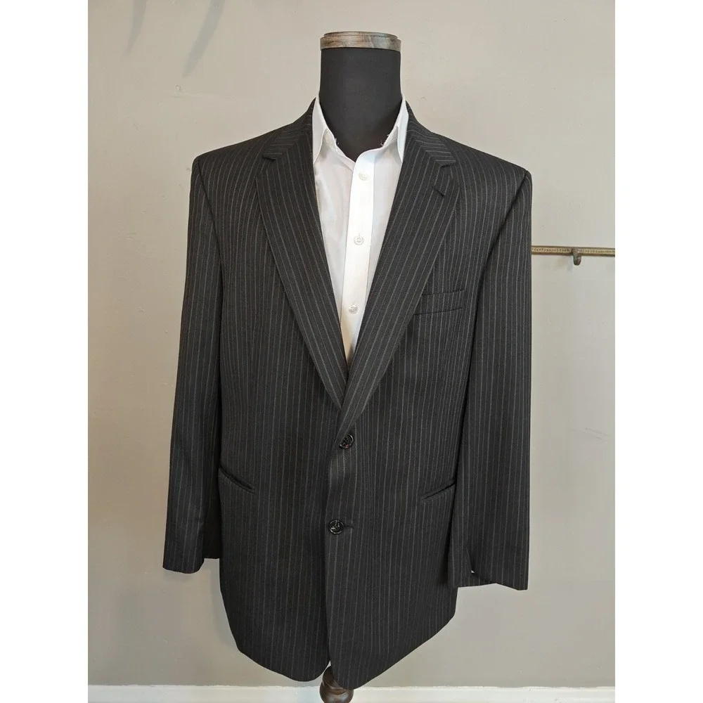 Jos A Bank Mens Wool Sports Coat 46R Charcoal Brown Stripe 2 Button W605